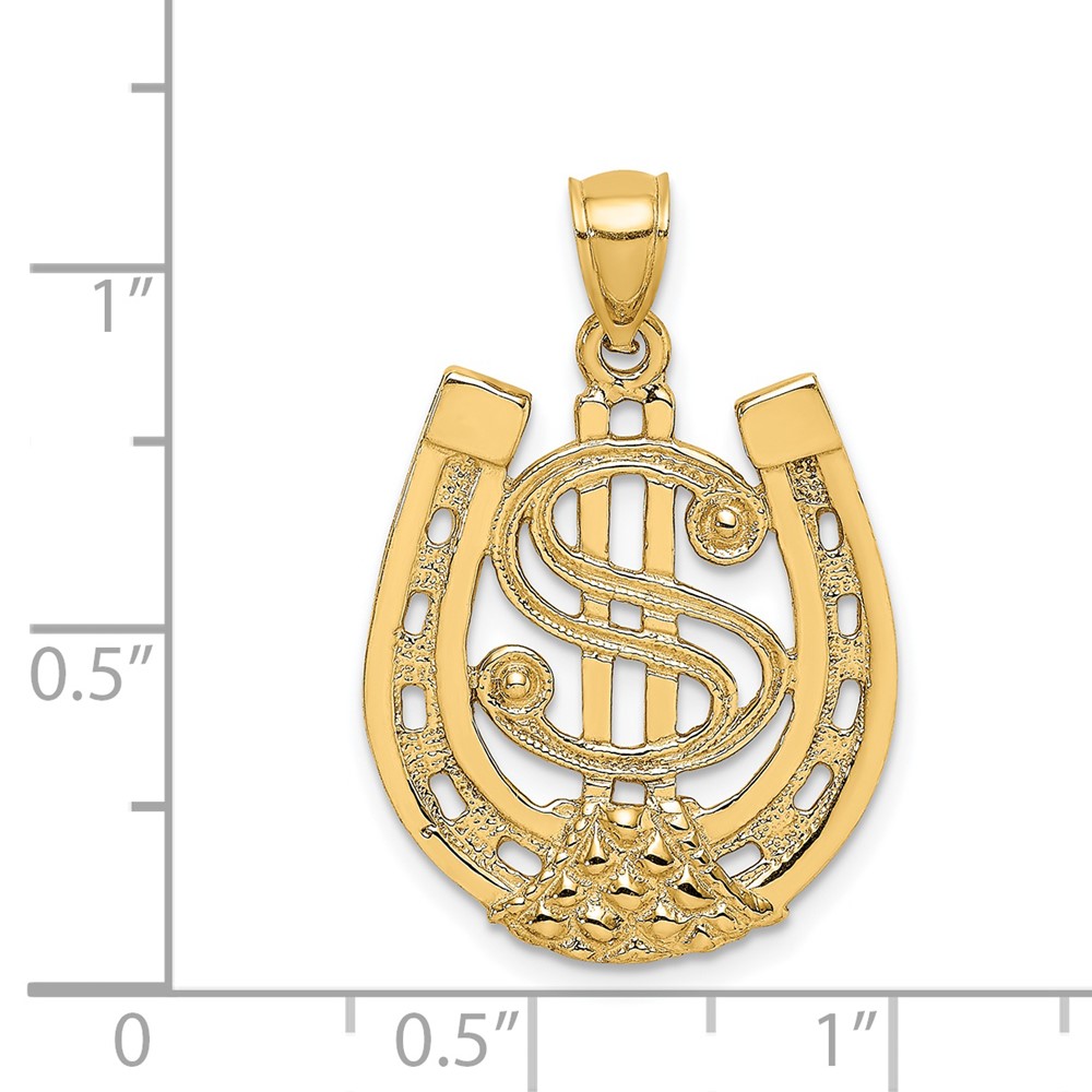 14K Dollar Sign In Horseshoe Charm (K7158)