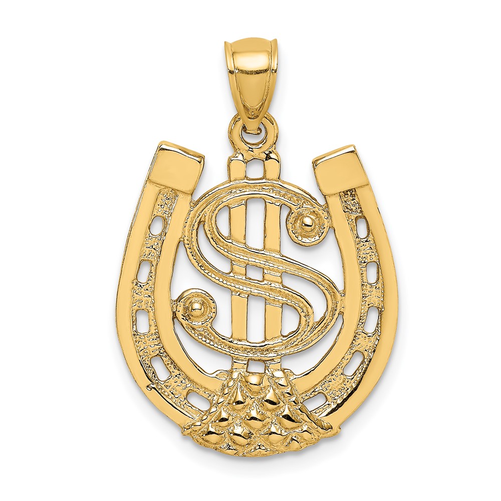 14K Dollar Sign In Horseshoe Charm (K7158)