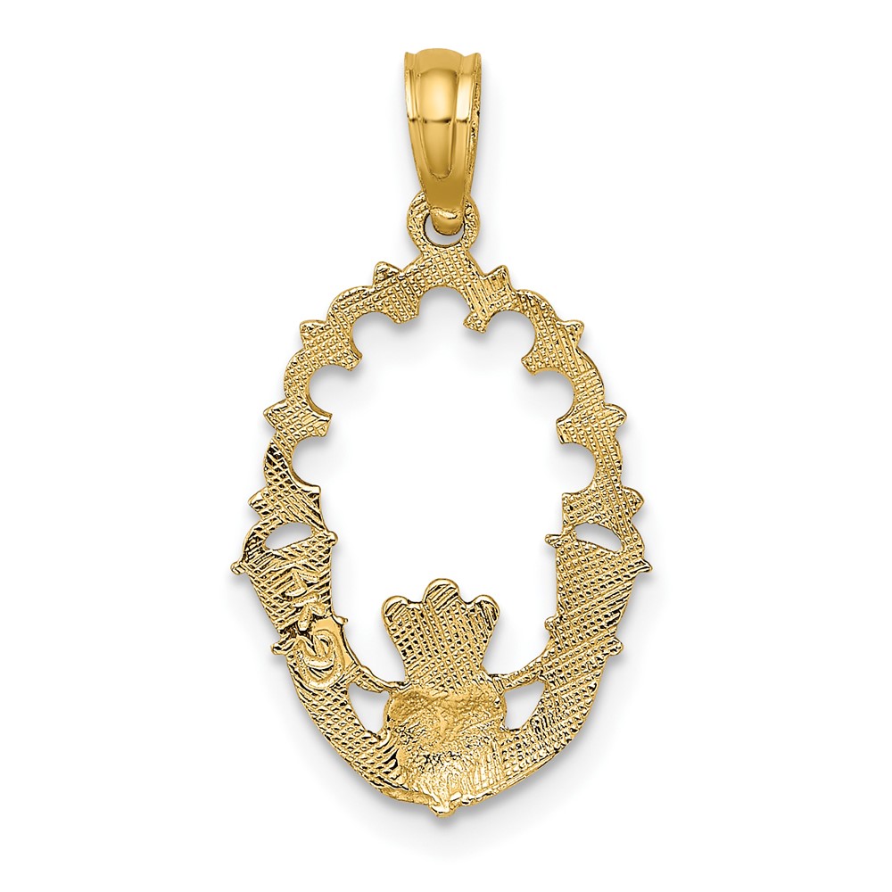 14K Engraved Claddagh In Oval w/ Lace Trim Charm (K7163)