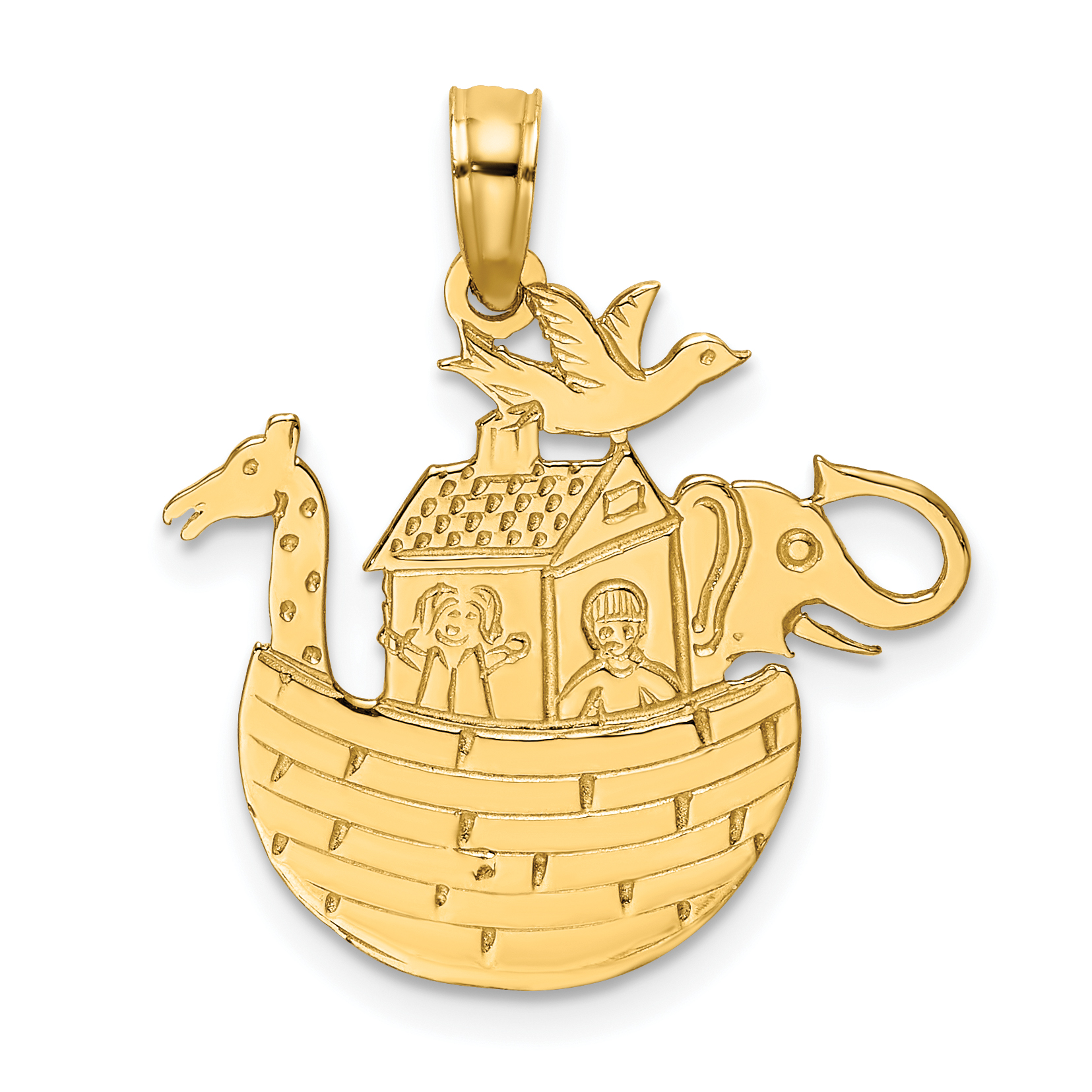 14K Engraved Flat Noah's Ark Charm (K7171)