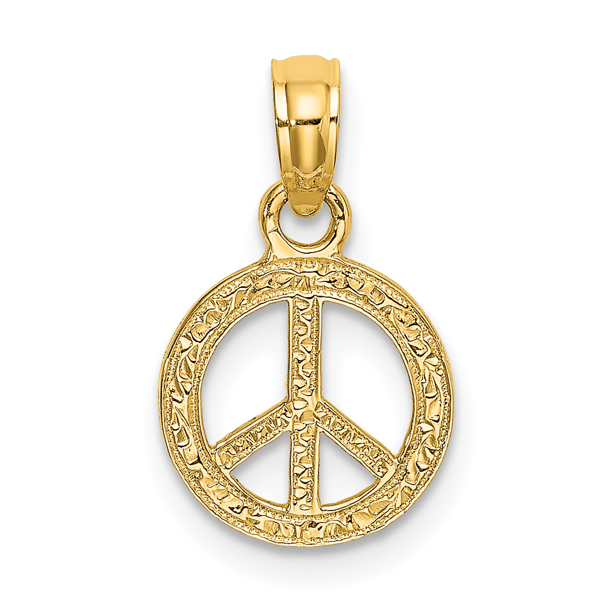 14K Flat Textured Mini Peace Sign Charm (K7180)