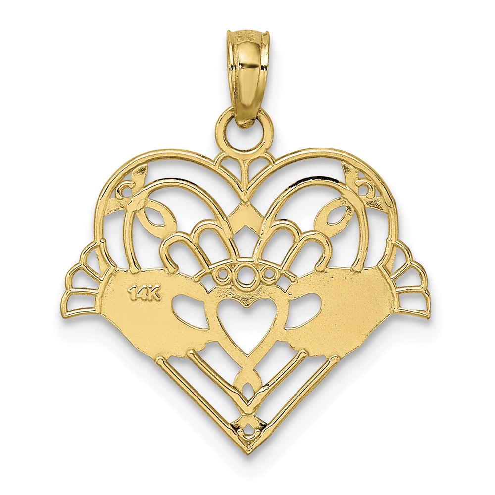 14K Polished and Beaded Claddagh In Heart Charm (K7191)
