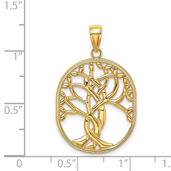 14K Tree of Life Twisted Tree in Oval Frame Pendant
