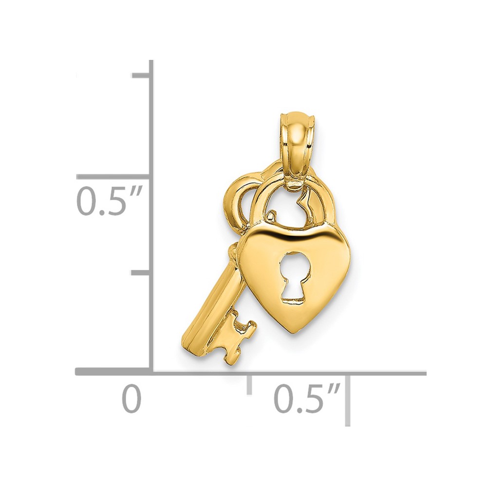 14K Moveable Dangling Heart and Key Charm (K7203)