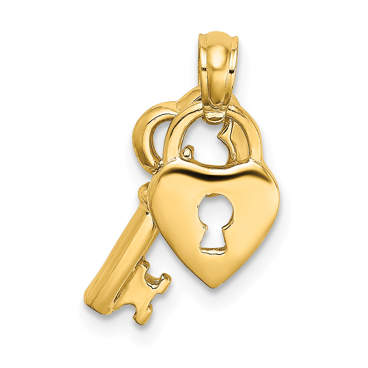 14K Moveable Dangling Heart and Key Charm (K7203)