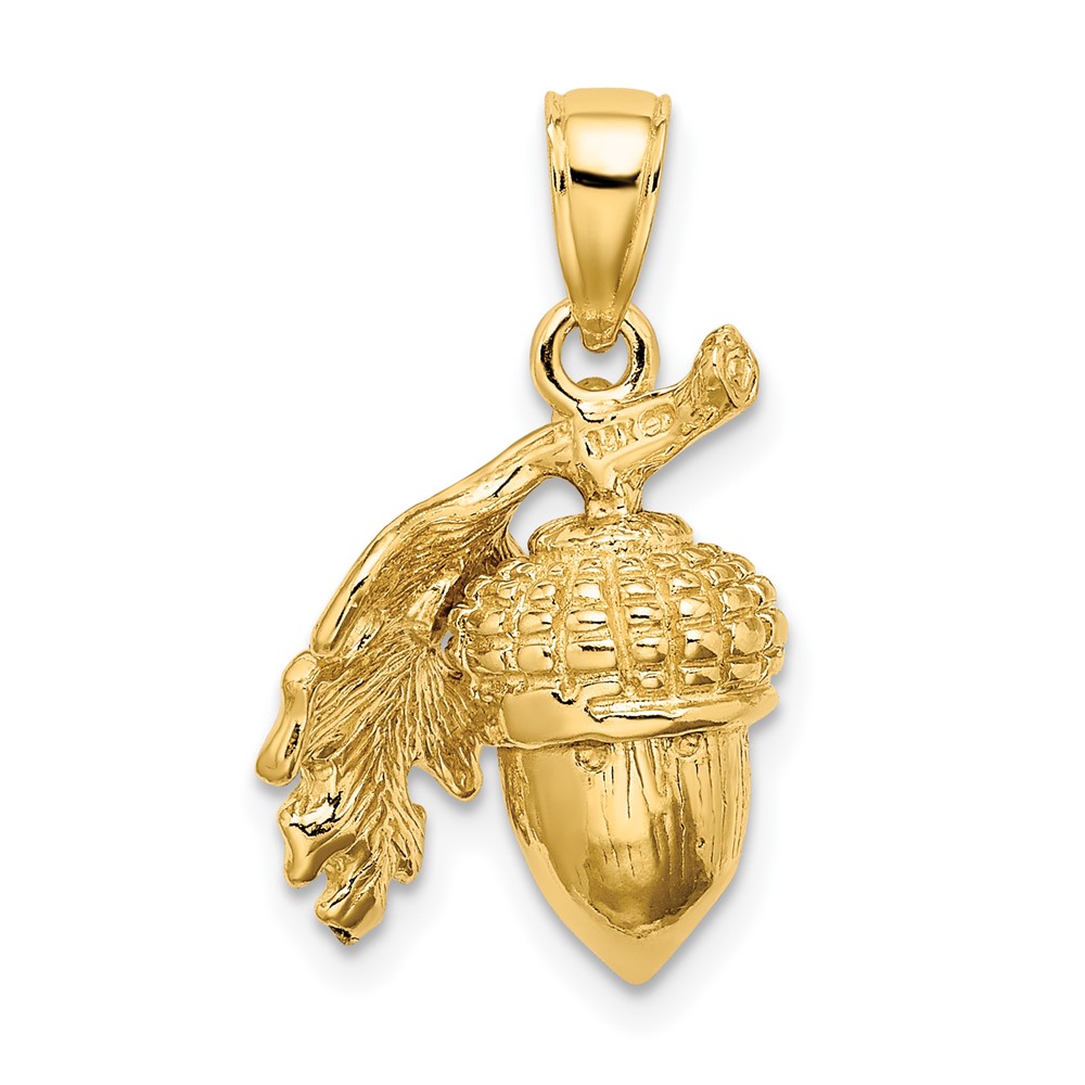 14K 3-D Acorn w/Leaf Pendant (K7230)