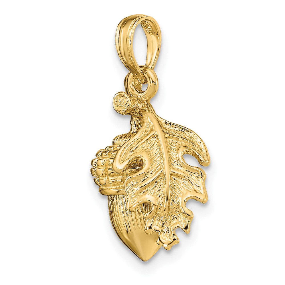 14K 3-D Acorn w/Leaf Pendant (K7230)