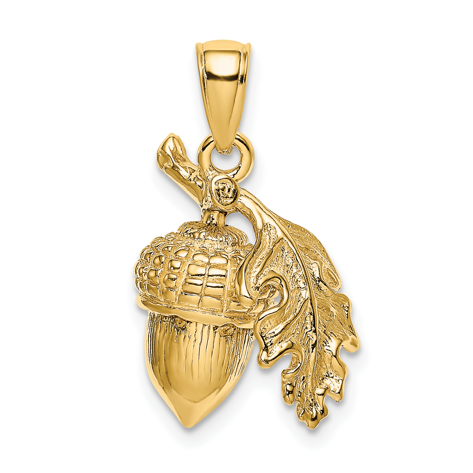 14K 3-D Acorn w/Leaf Pendant (K7230)