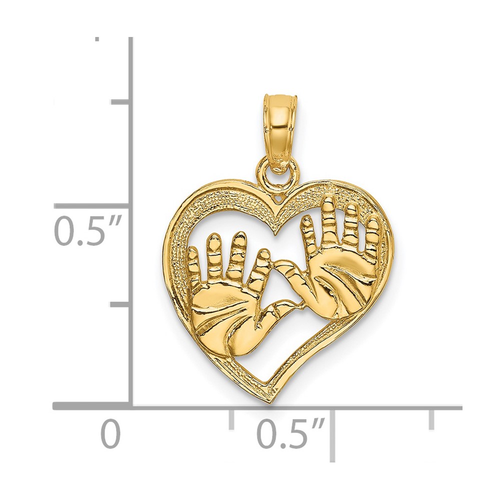 14K Cut-Out Double Hand Prints In Heart Charm (K7244)