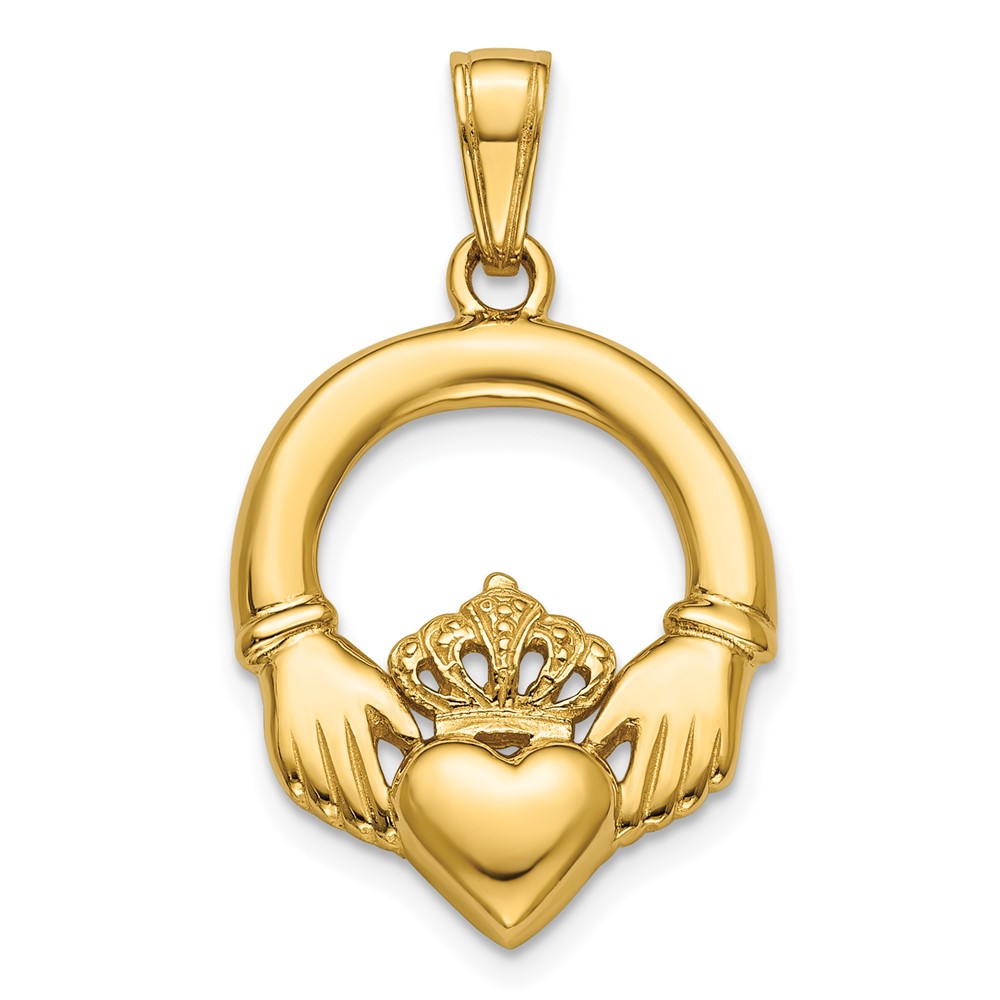14K  Polished Large Claddagh Heart Charm (K7247)