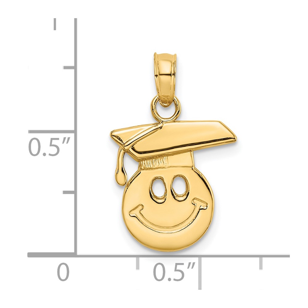 14K Polished Smiley Face w/ Graduation Cap Charm (K7250)