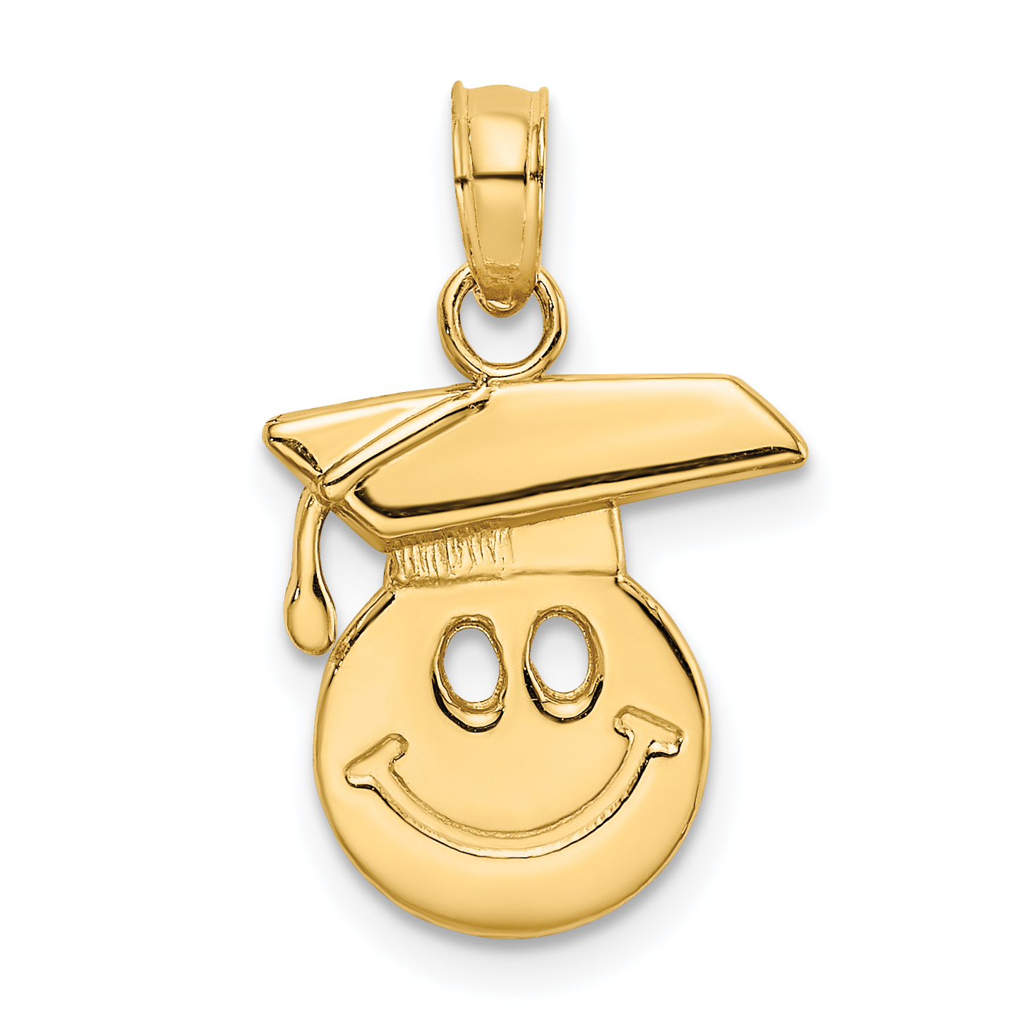 14K Polished Smiley Face w/ Graduation Cap Charm (K7250)