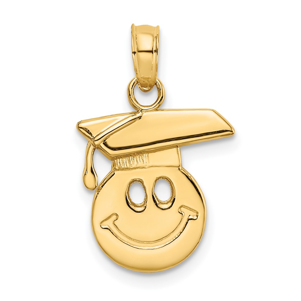 14K Polished Smiley Face w/ Graduation Cap Charm (K7250)