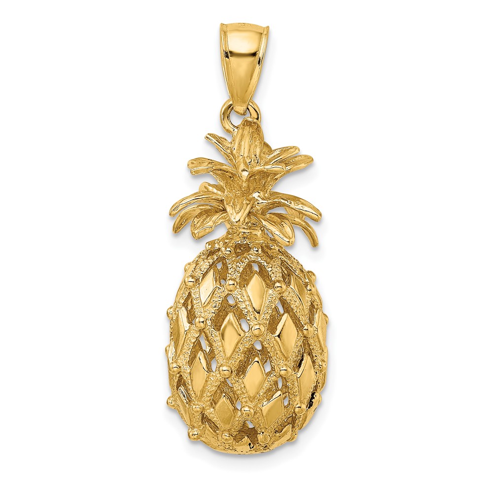 14K 3-D Textured and Polished Pineapple Charm (K7266)