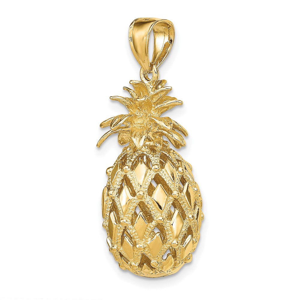 14K 3-D Textured and Polished Pineapple Charm (K7266)