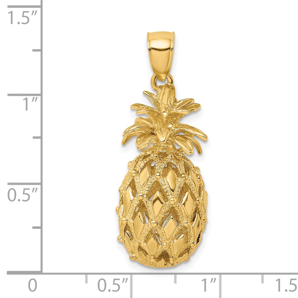 14K 3-D Textured and Polished Pineapple Charm (K7266)