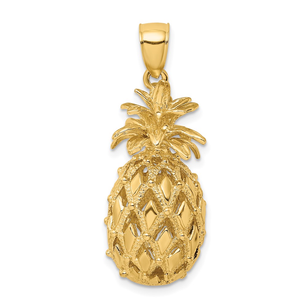 14K 3-D Textured and Polished Pineapple Charm (K7266)