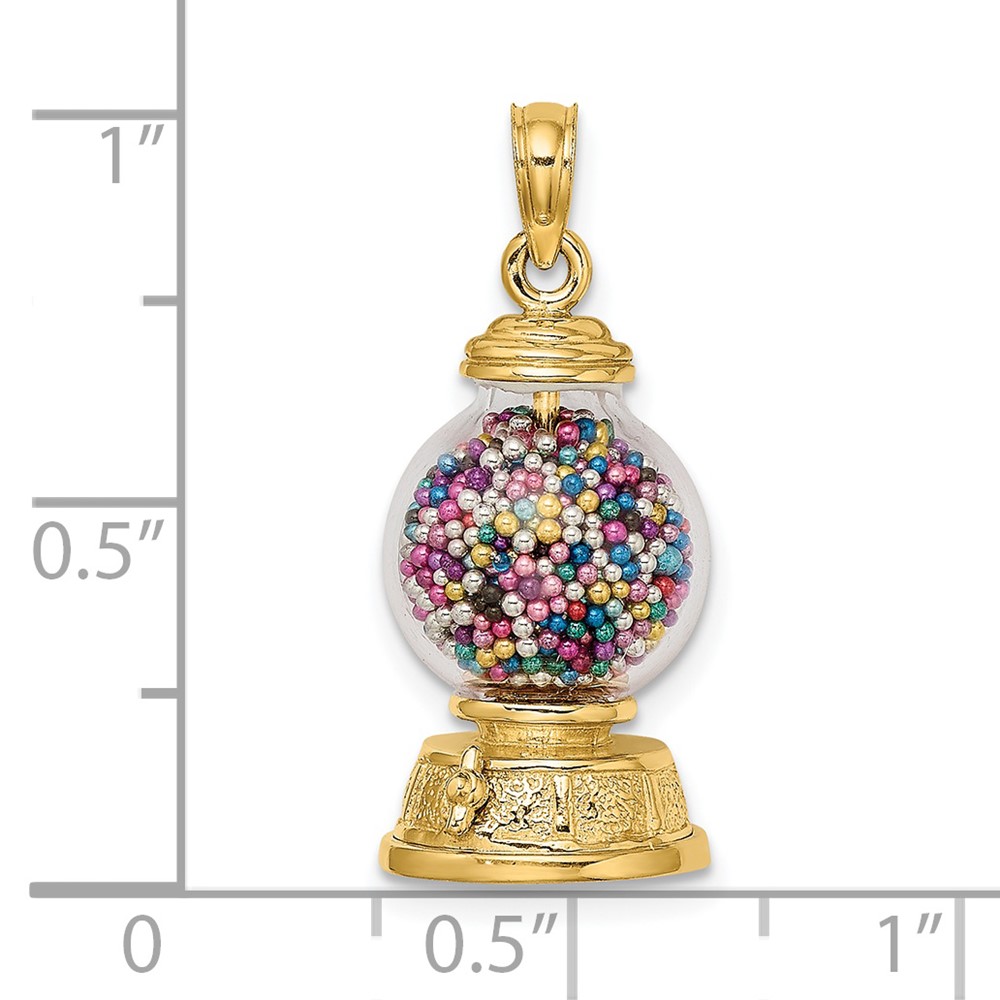 14K 3-D Moveable Gumball Machine Glass Pendant (K7307)
