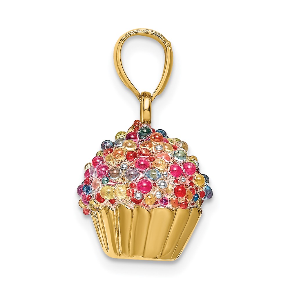 14K 3-D w/Colored Bead Icing Cupcake Charm (K7317)