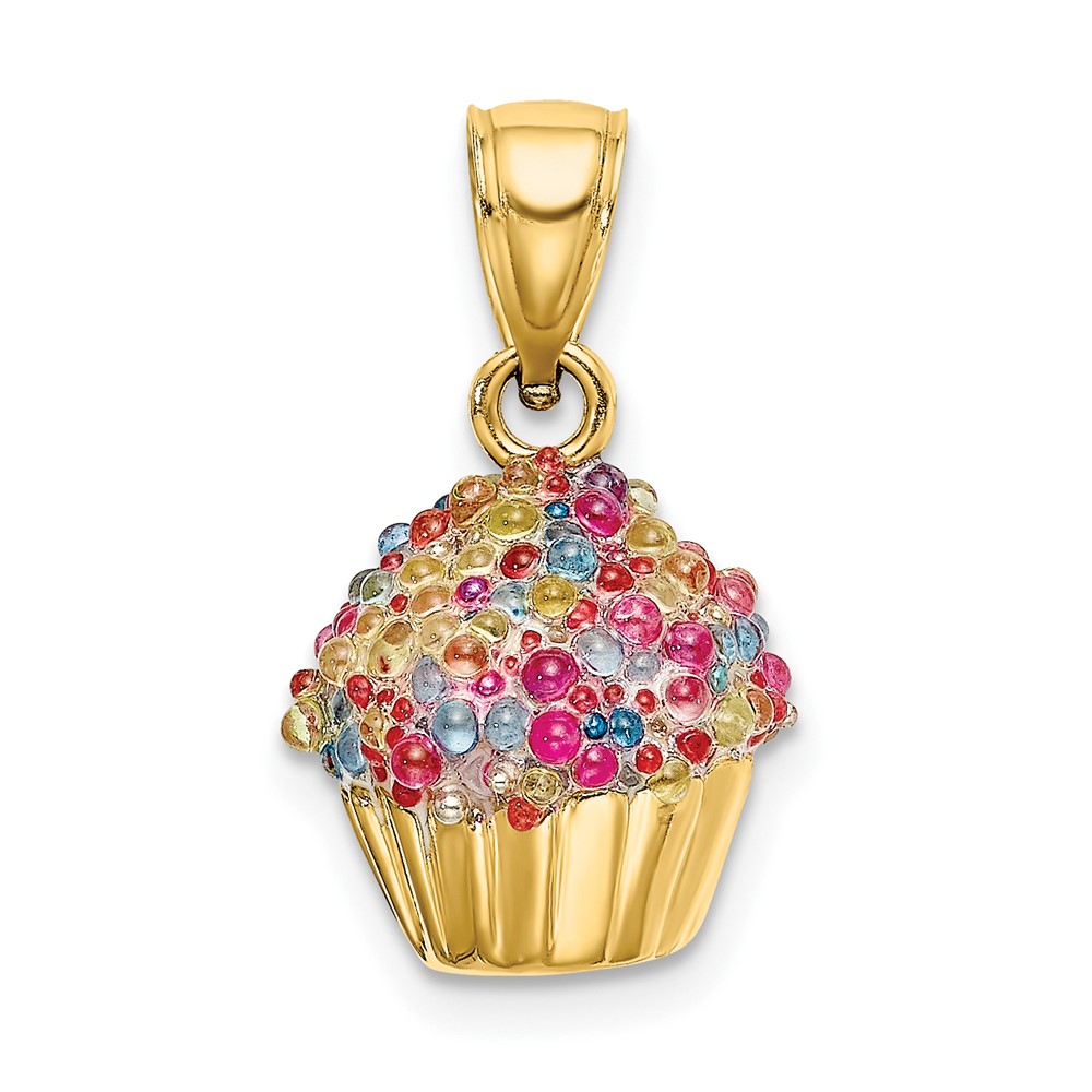 14K 3-D w/Colored Bead Icing Cupcake Charm (K7317)