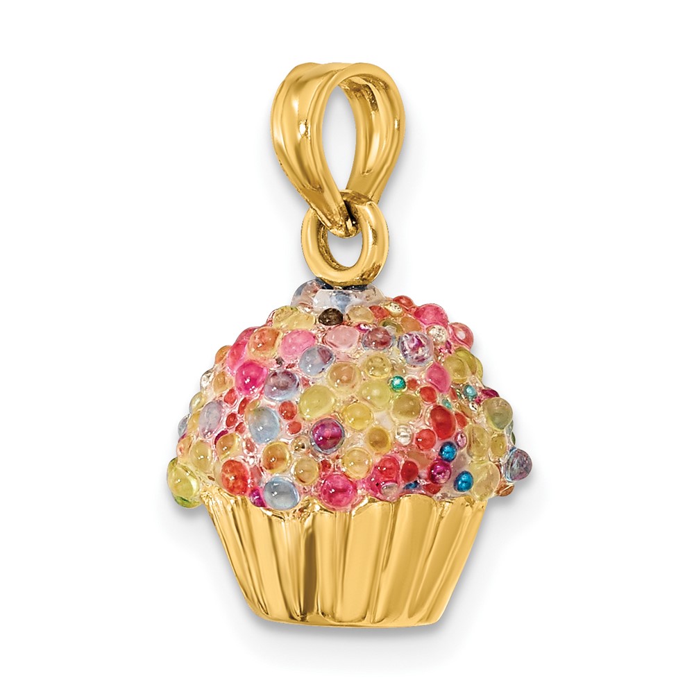 14K 3-D w/Colored Bead Icing Cupcake Charm (K7317)