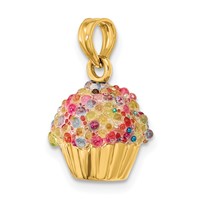 14K Yellow Gold 3-D Charm with Colored Bead Icing Cupcake view 4