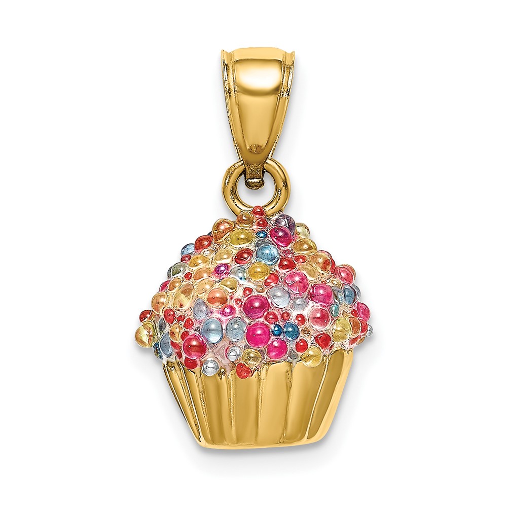 14K 3-D w/Colored Bead Icing Cupcake Charm (K7317)