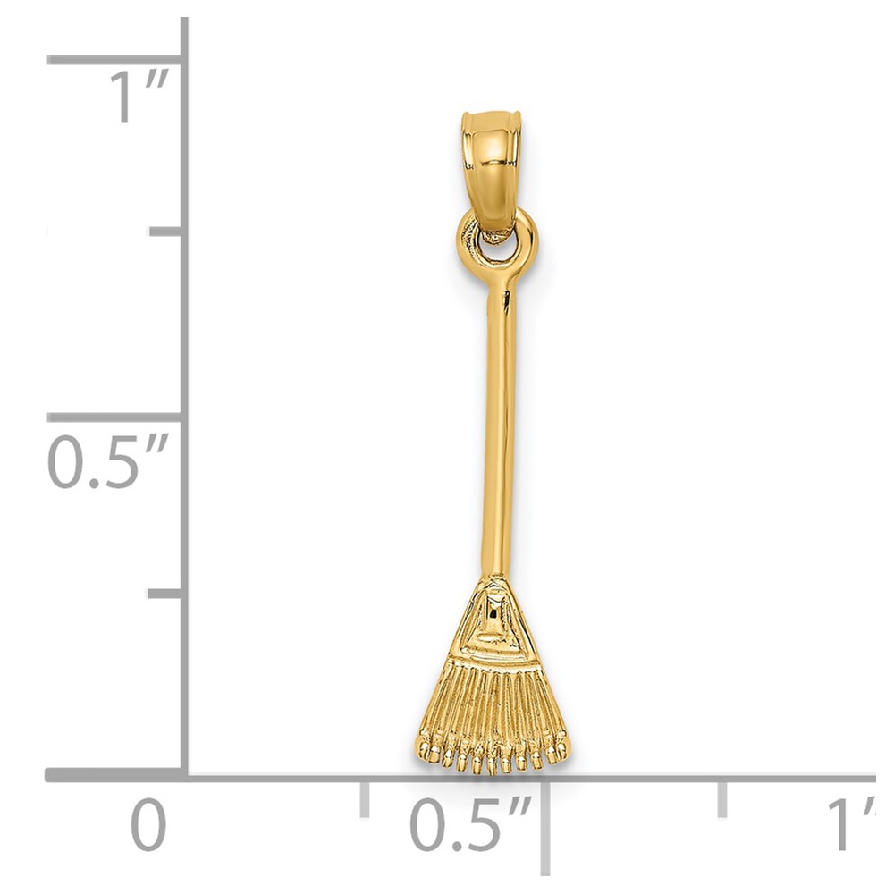 14K 3-D Leaf Rake Garden Tool Charm (K7321)