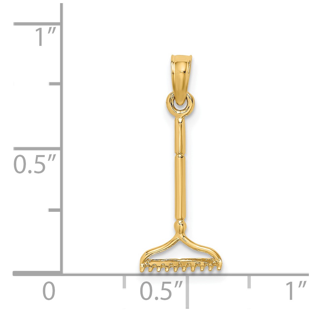 14K 3-D Landscape Rake Garden Tool Charm (K7322)