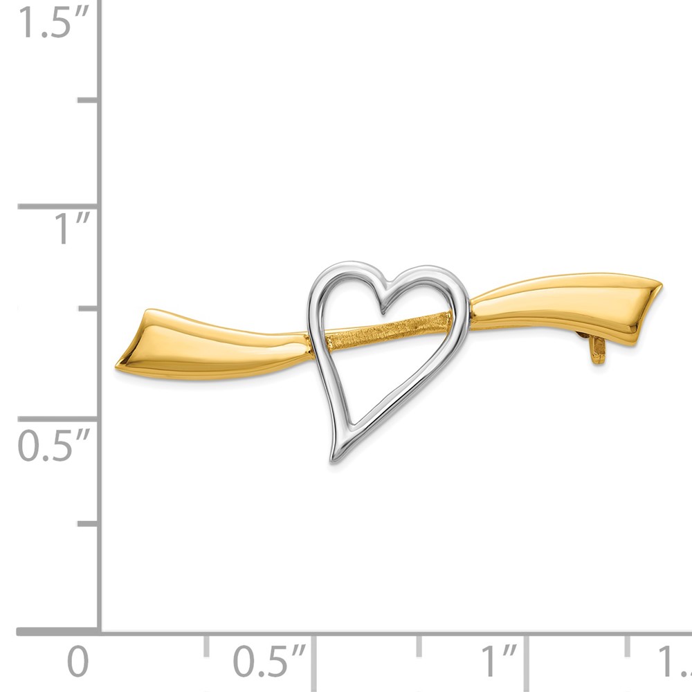 14k and White Rhodium Polished Heart Pin (K733)
