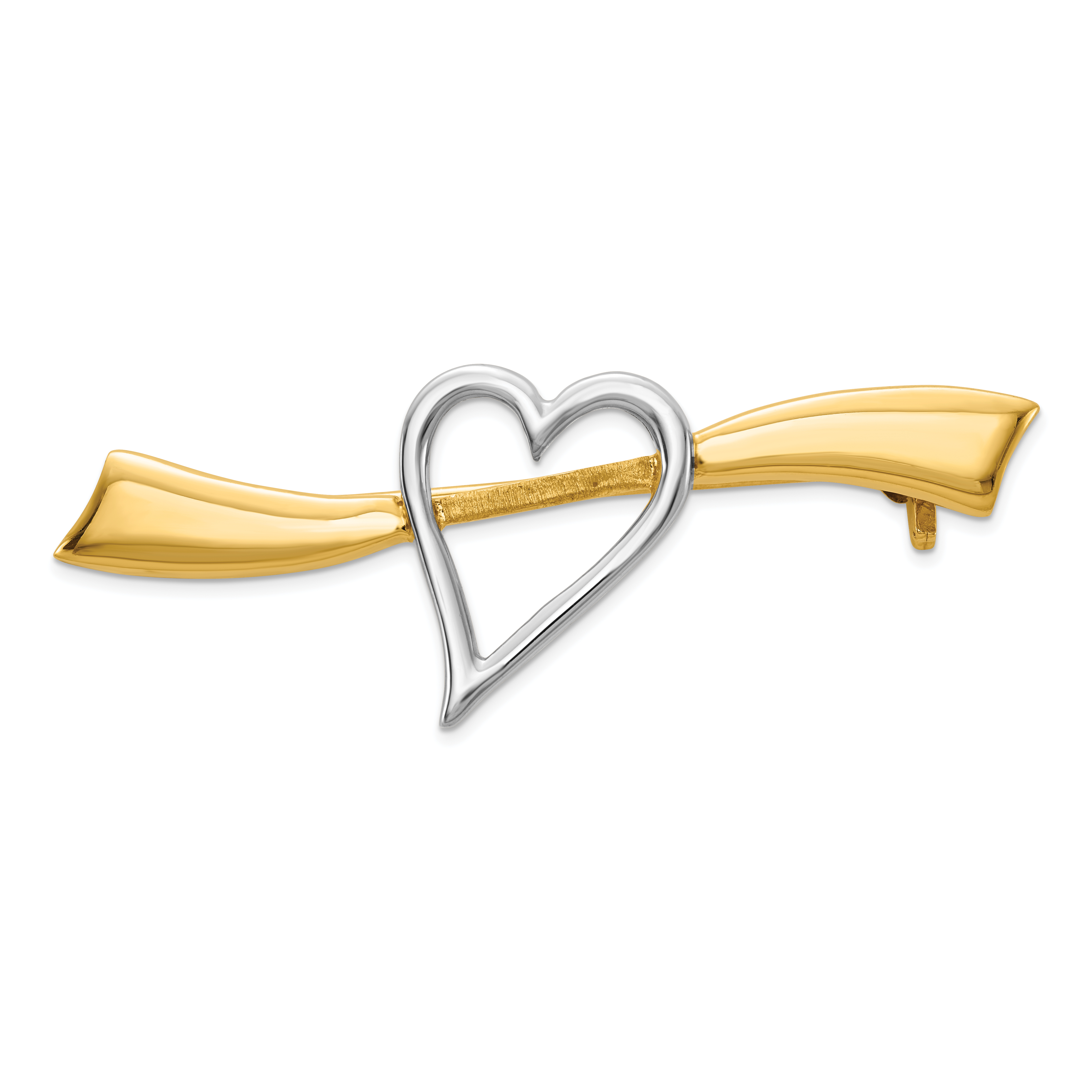 14k and White Rhodium Polished Heart Pin (K733)