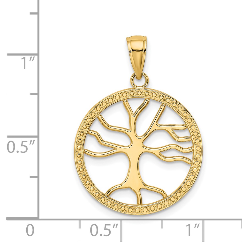 14K Large Tree Of Life In Round Frame Charm (K7341)