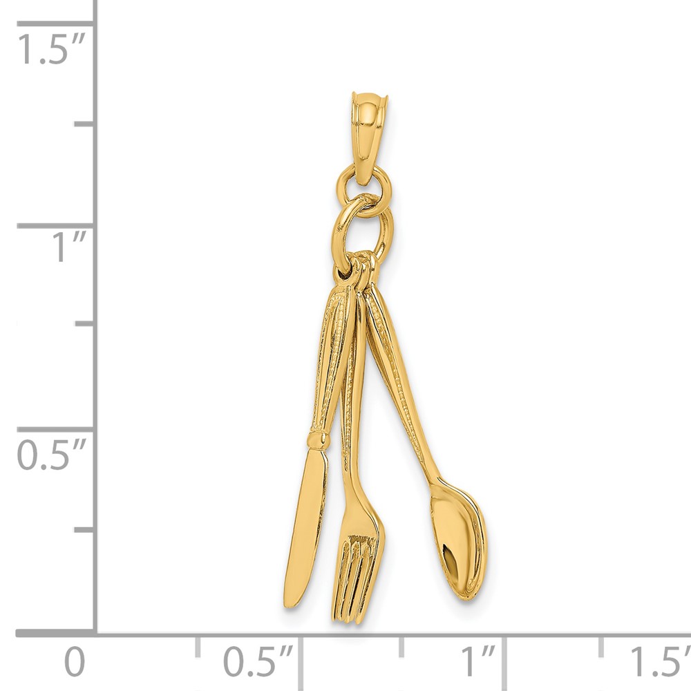 14K 3-D Moveable Knife, Fork, and Spoon Charm (K7347)