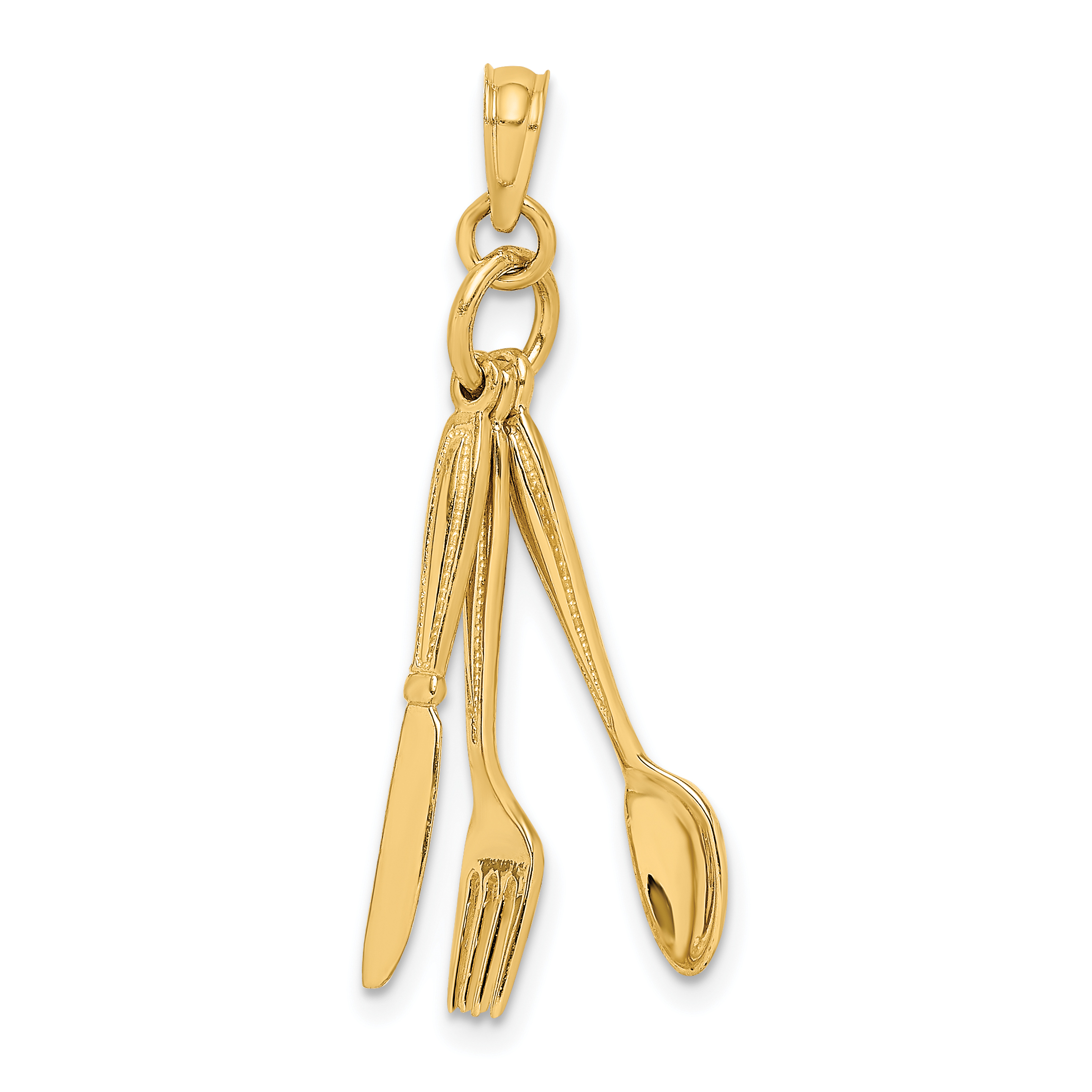14K 3-D Moveable Knife, Fork, and Spoon Charm (K7347)