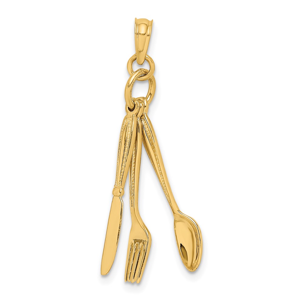 14K 3-D Moveable Knife, Fork, and Spoon Charm (K7347)