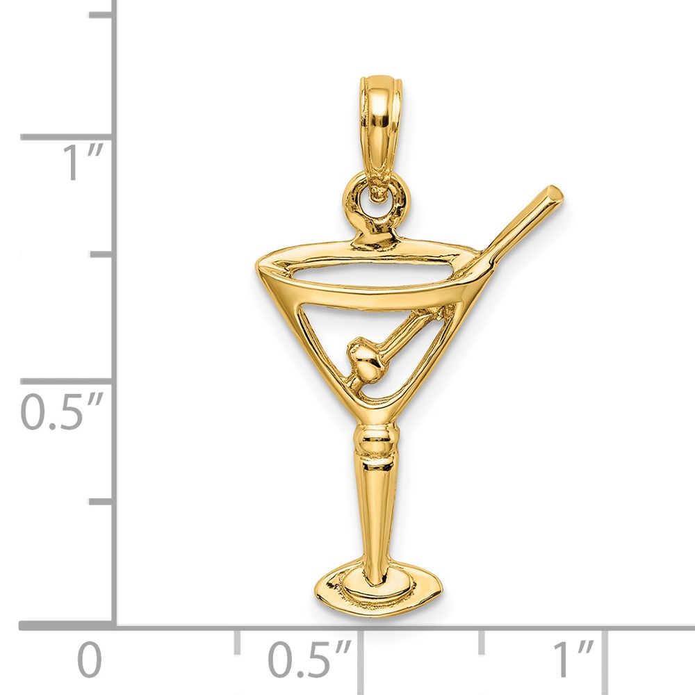 14K Polished Cut-Out Martini W/ Olive Charm (K7349)