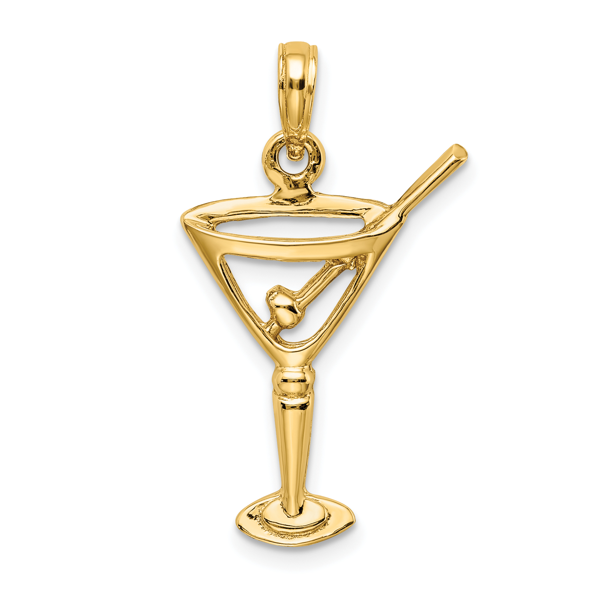 14K Polished Cut-Out Martini W/ Olive Charm (K7349)