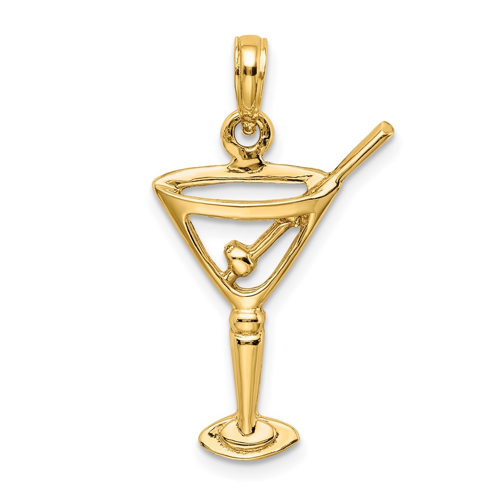 14K Polished Cut-Out Martini W/ Olive Charm (K7349)