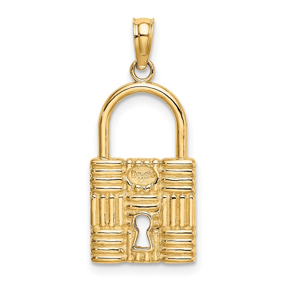 14K 3-D Padlock w/Key Hole Charm (K7356)