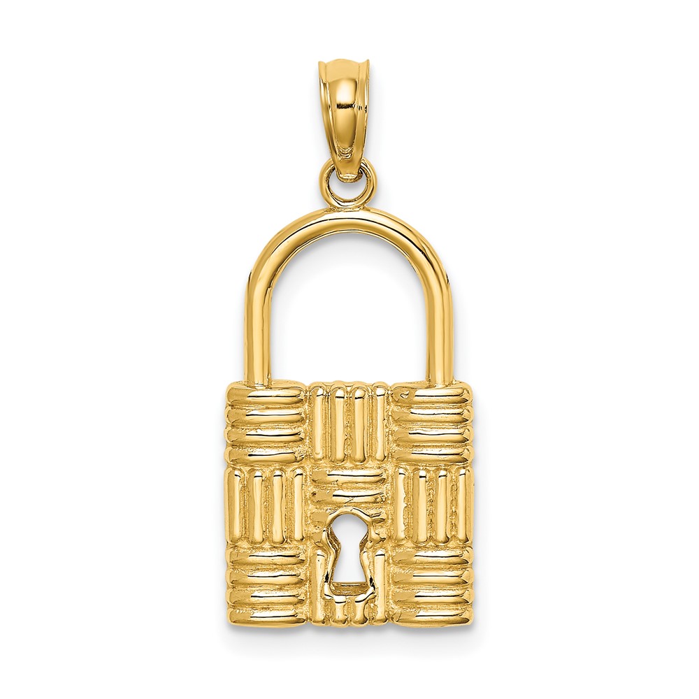 14K 3-D Padlock w/Key Hole Charm (K7356)