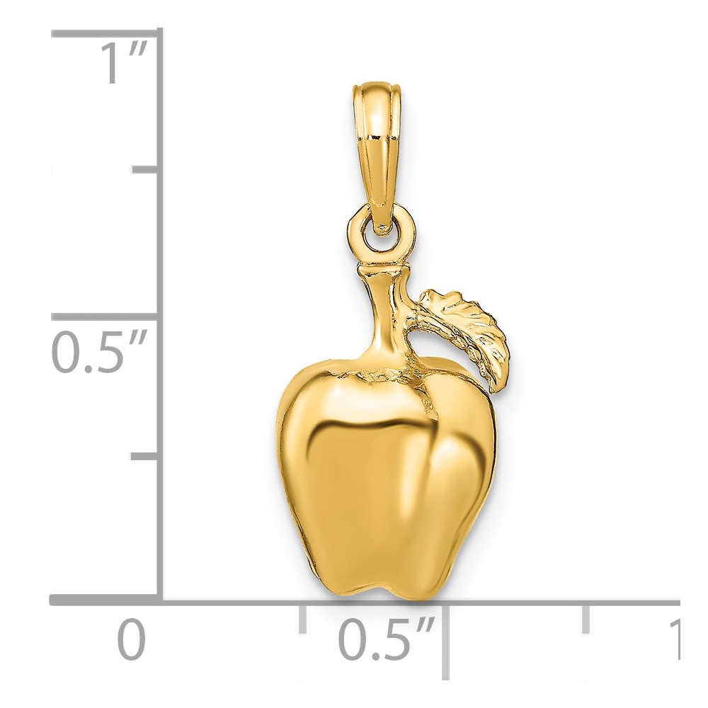 14K 3-D Apple W/ Stem and Leaf Charm (K7358)