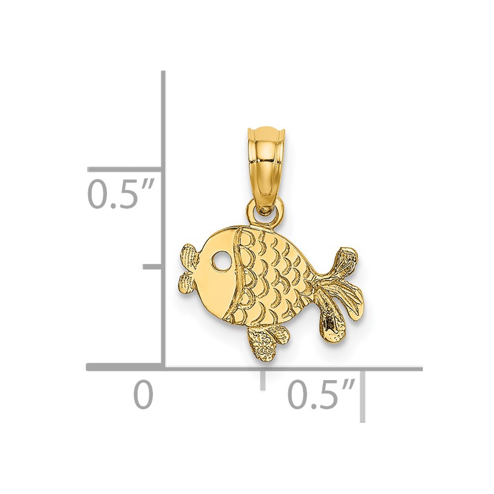14K Flat Engraved Playful Fish Charm (K7399)