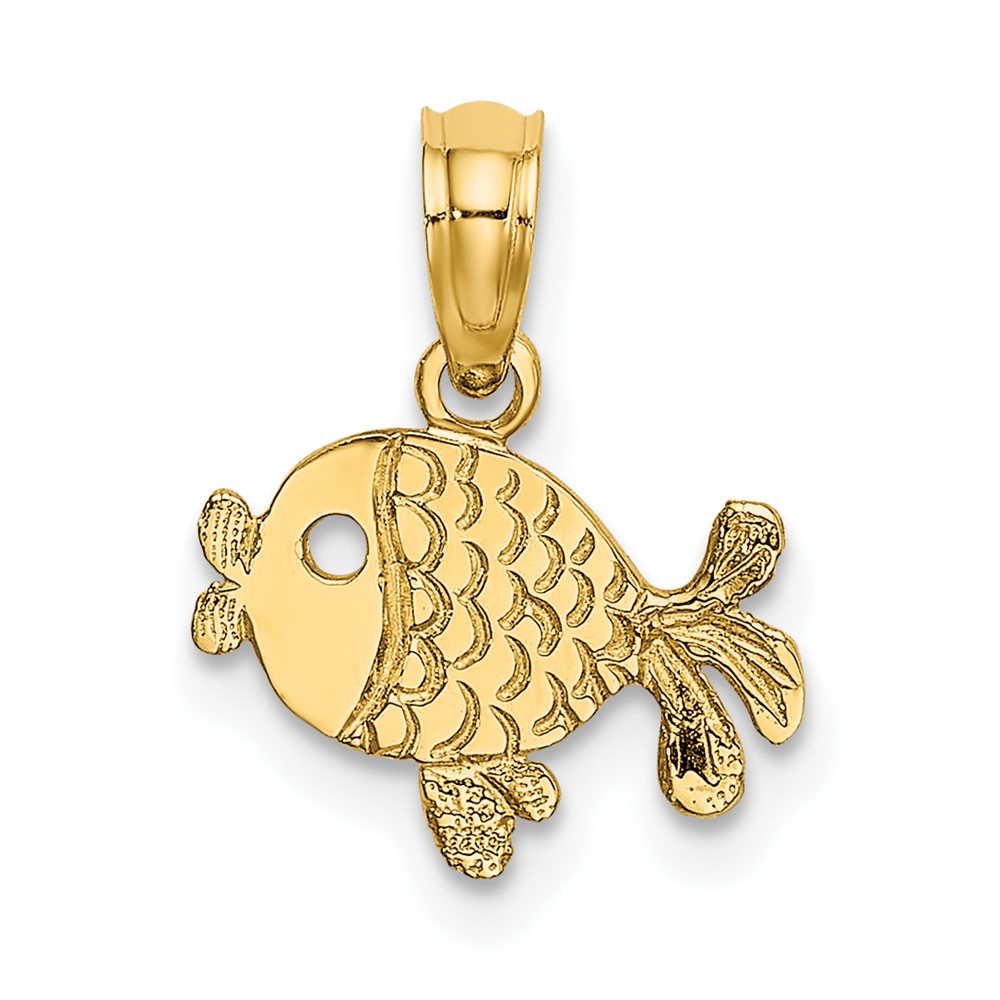 14K Flat Engraved Playful Fish Charm (K7399)