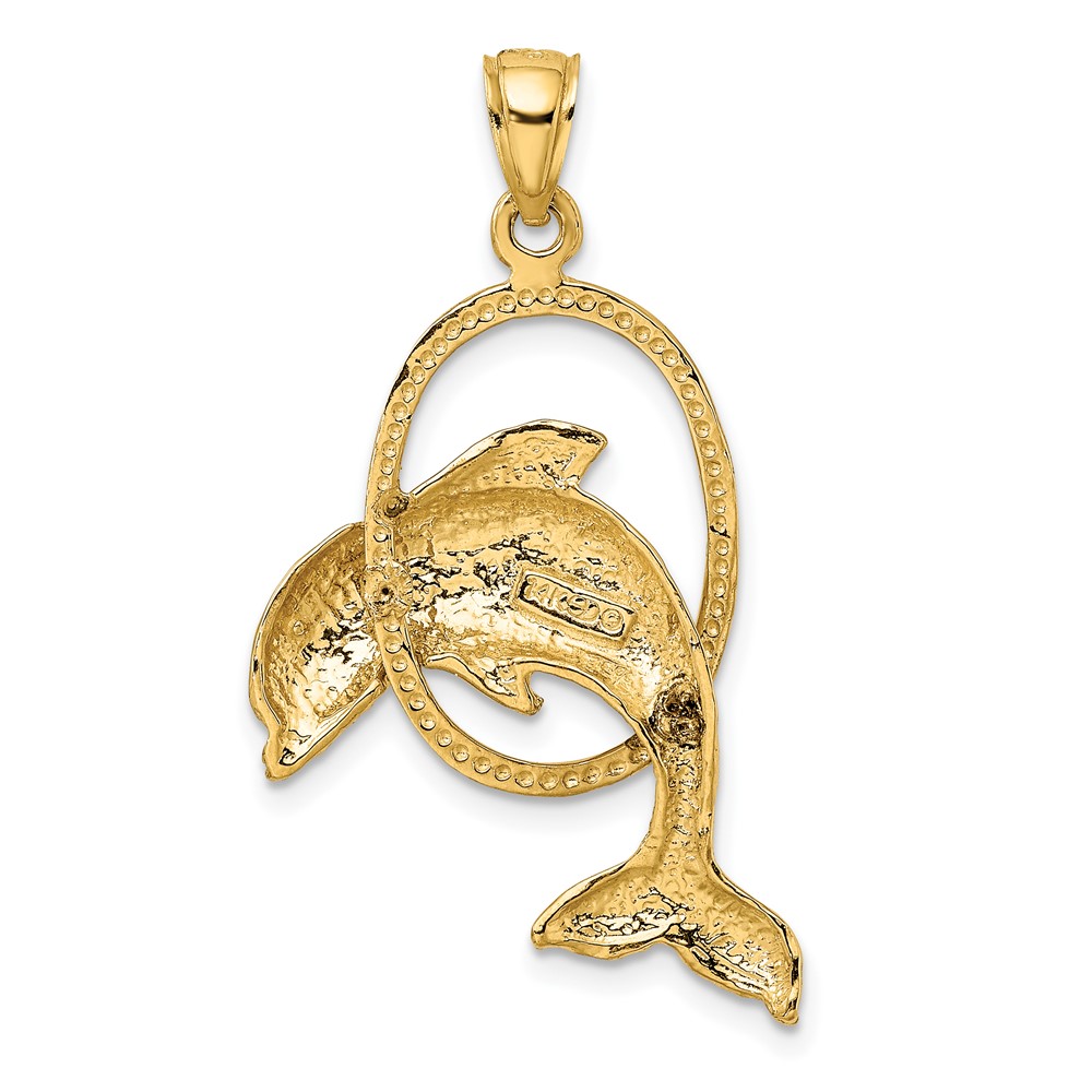 14K Dolphin Jumping Through Hoop Charm (K7403)