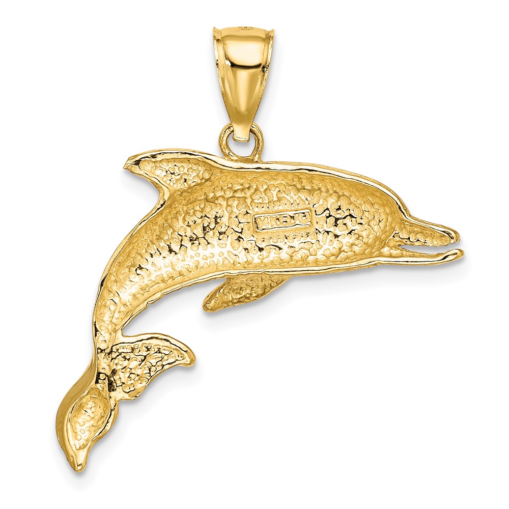 14K Polished and Textrued Open Mouth Dolphin Charm (K7413)
