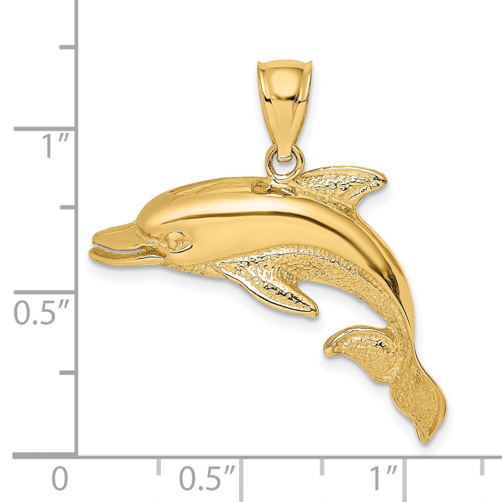 14K Polished and Textrued Open Mouth Dolphin Charm (K7413)