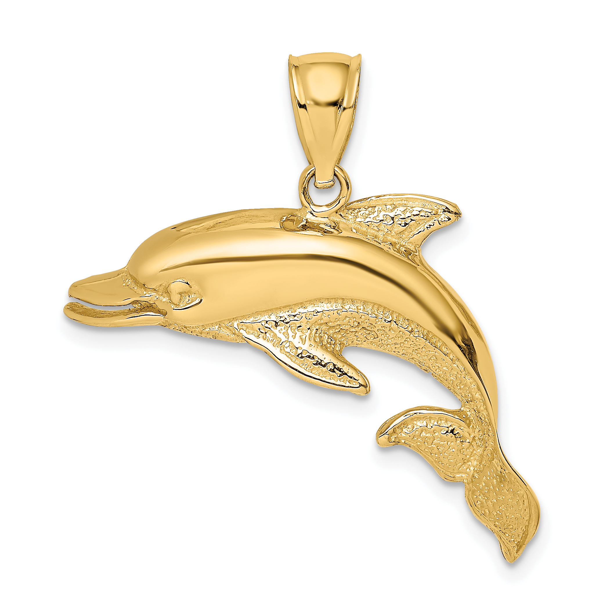 14K Polished and Textrued Open Mouth Dolphin Charm (K7413)