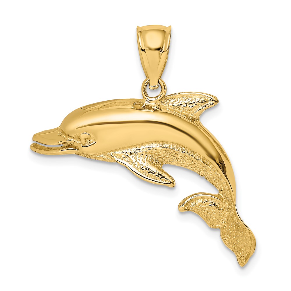 14K Polished and Textrued Open Mouth Dolphin Charm (K7413)
