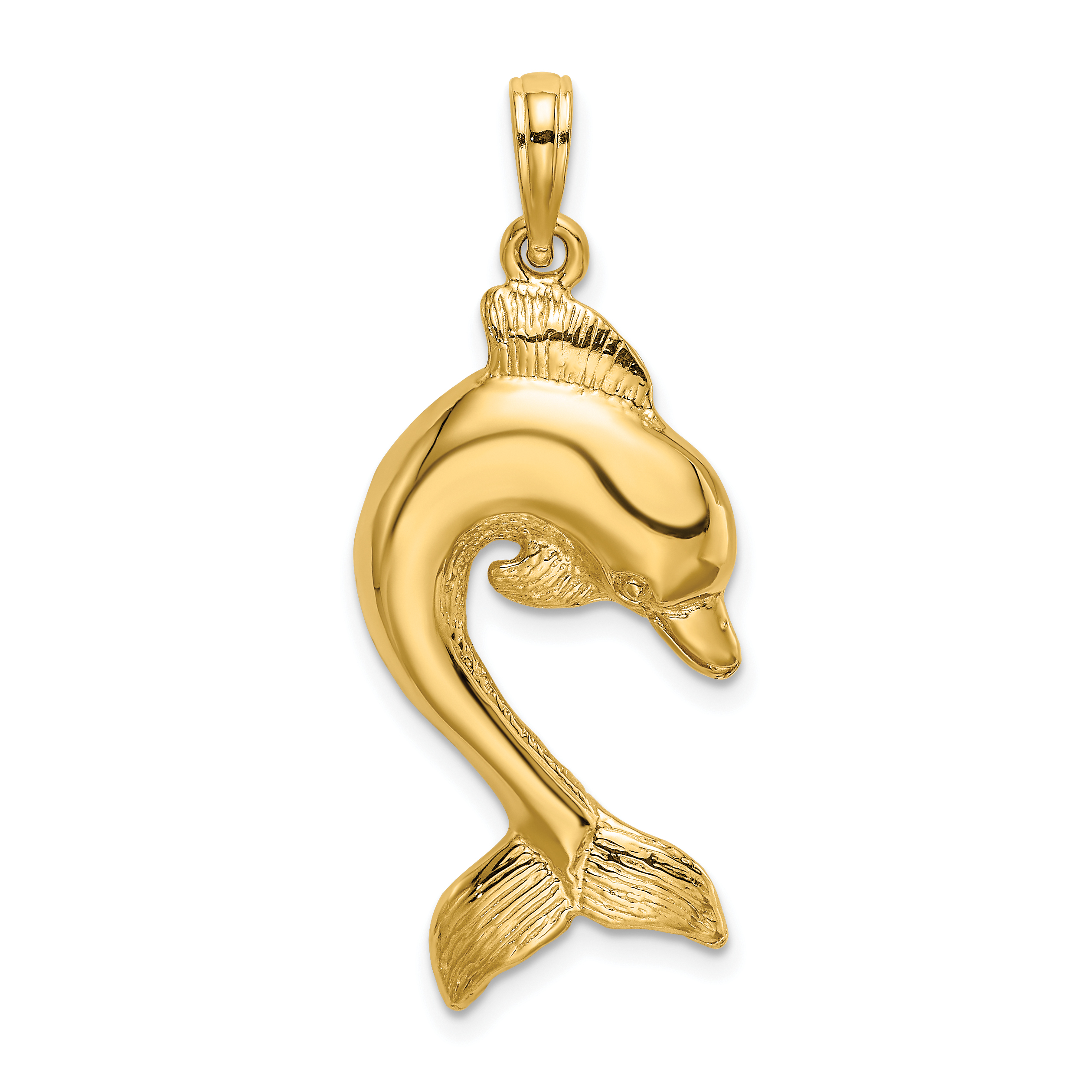14K 2-D Polished Dolphin Jumping Charm (K7416)