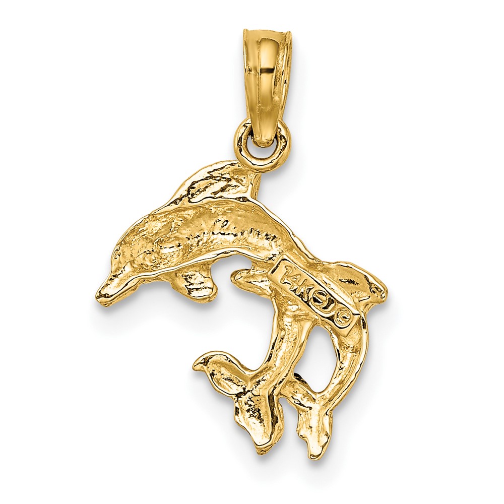 14K Polished 2-D Mini Double Dolphins Charm (K7417)